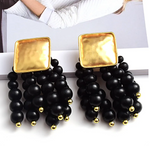 Load image into Gallery viewer, Beaded Tassel Earrings - Gold &amp; Black Dazzled By B
