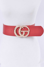 Load image into Gallery viewer, Pearl Studs CG Logo Belt - Red Dazzled By B
