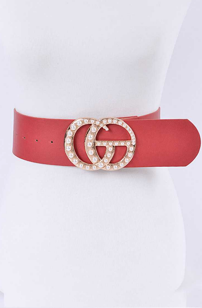 Pearl Studs CG Logo Belt - Red Dazzled By B