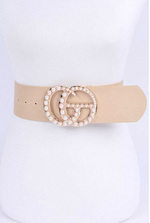 Load image into Gallery viewer, Pearl Studs CG Logo Belt - Nude Dazzled By B
