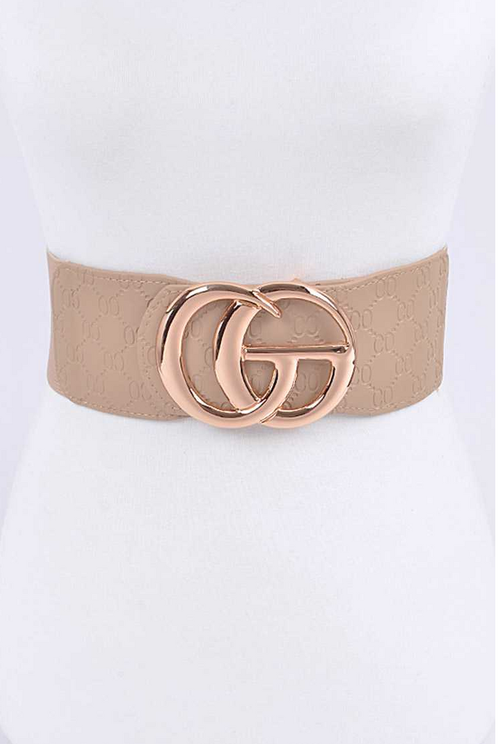 Plus Size Embossed Logo Elastic Belt - Nude Dazzled By B