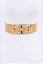 Load image into Gallery viewer, Plus Size Square Buckle Elastic Belt - Khaki Dazzled By B
