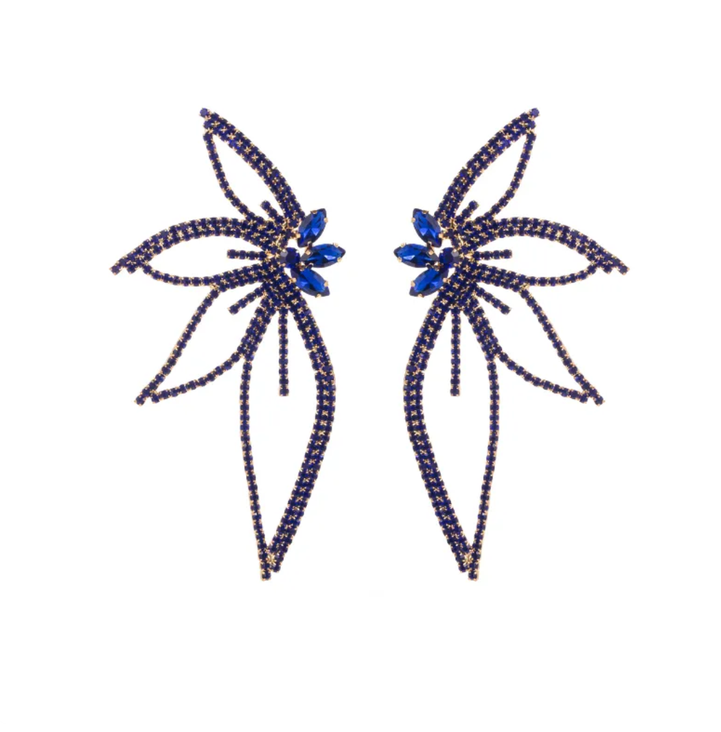 Leaf Shaped Earrings - Blue Dazzled By B