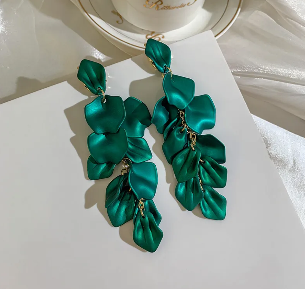 Rose Petal Acrylic Earrings - Green Dazzled By B