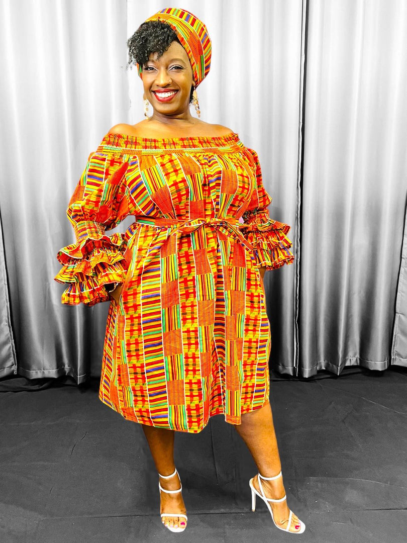 Kente Off Shoulder Dress Style 2 Dazzled By B