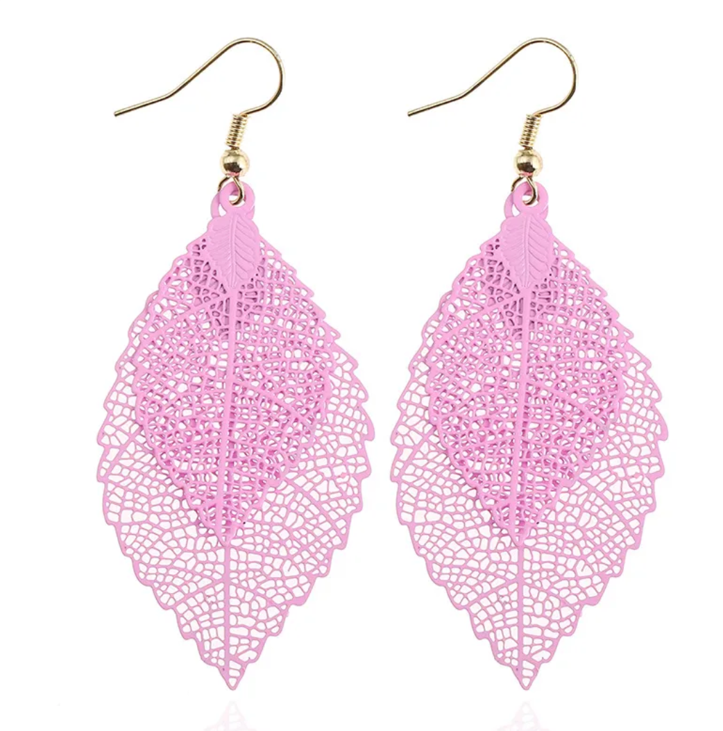 Retro Leaf Earrings - Pink Dazzled By B