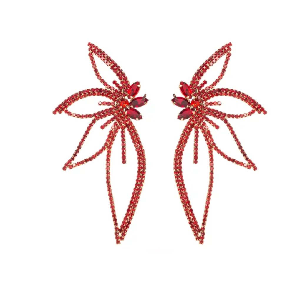 Leaf Shaped Earrings - Red Dazzled By B
