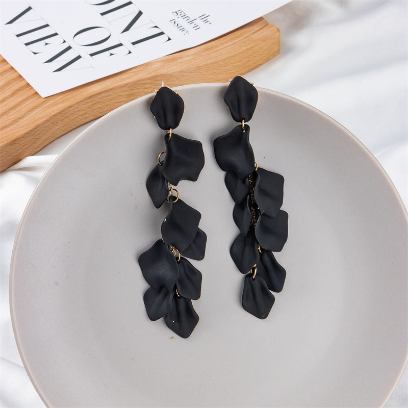 Rose Petal Acrylic Earrings - Black Dazzled By B