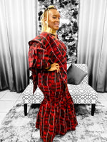 Load image into Gallery viewer, Kente Print Dress Burgundy Dazzled By B
