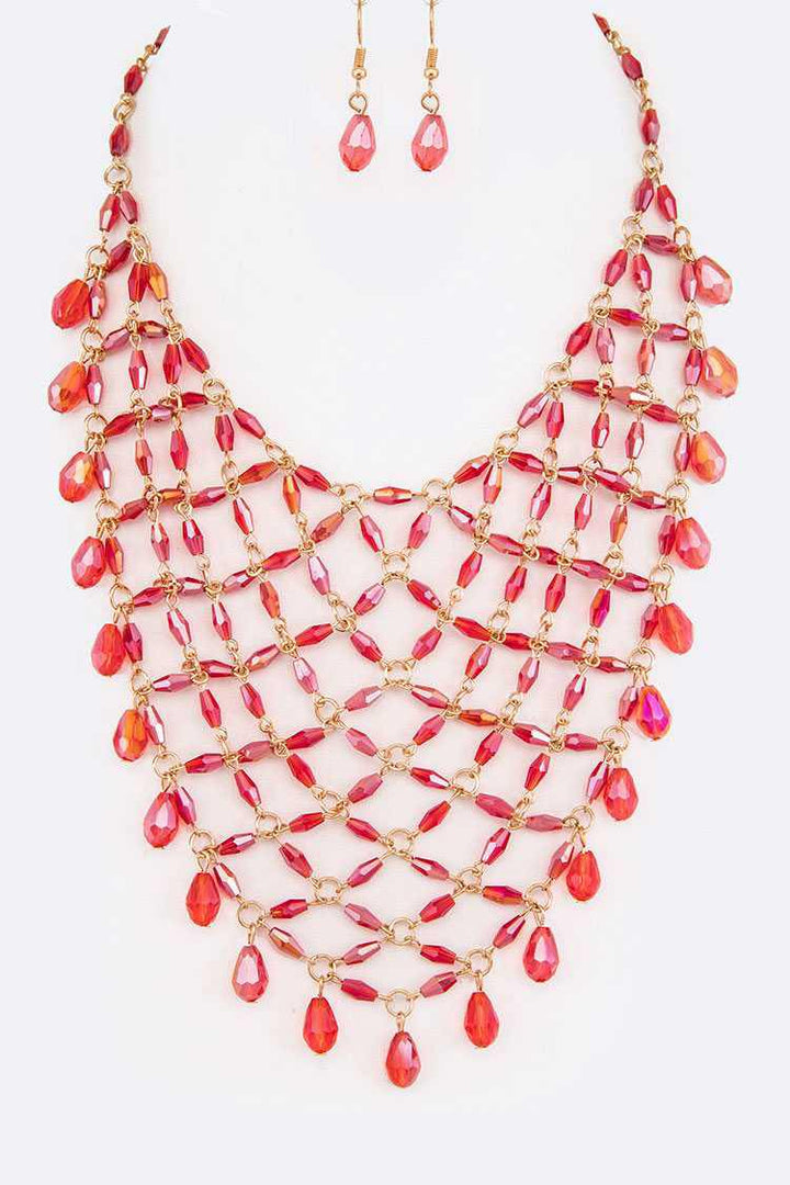 Fringe Beads Necklace - Red Dazzled By B