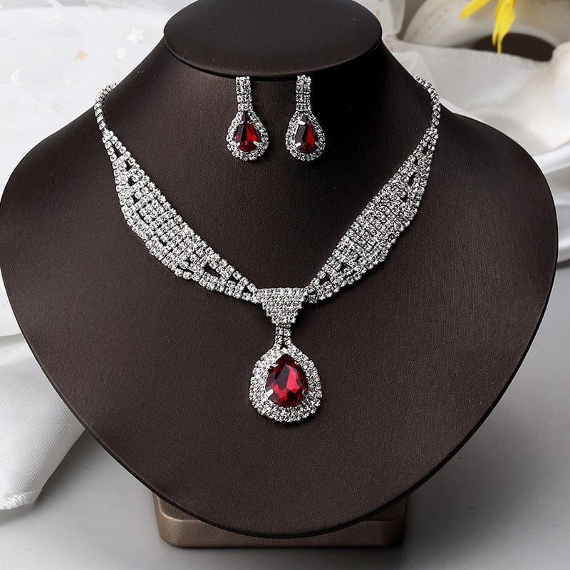 Red Tear Drop Necklace Set Dazzled By B