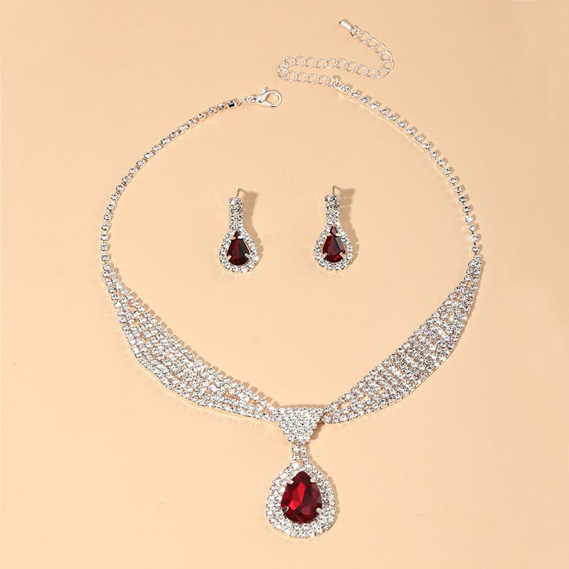 Red Tear Drop Necklace Set Dazzled By B