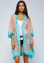 Load image into Gallery viewer, Tassle Fringe Kimono - Peach Dazzled By B
